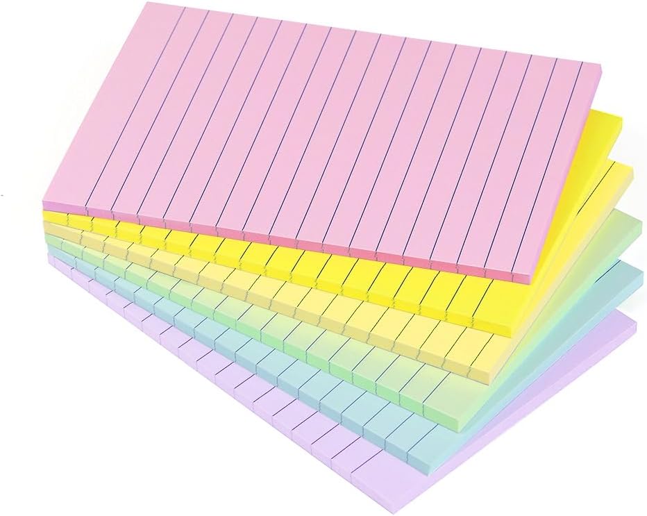 Vanpad Lined Sticky Notes 4X6 in Pastel Ruled Post Stickies Colorful Super Sticking Memo Pads Its, 45 Sheets/pad, 18 Pads/Pack
