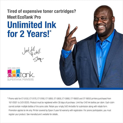 Epson EcoTank Pro ET-5180 Wireless Color All-in-One Supertank Printer with Scanner, Copier, Fax Plus Auto Document Feeder and PCL/Postscript, White, Large