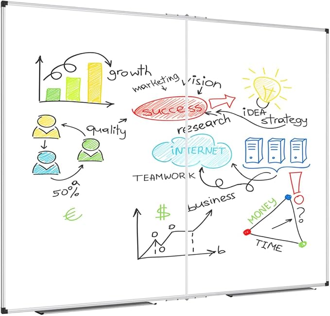 XBoard Dry Erase Board 60 x 48 Inch | Foldable Magnetic White Board for Wall with Marker Tray 5' x 4' | Aluminum Frame Folding Message Presentation Board