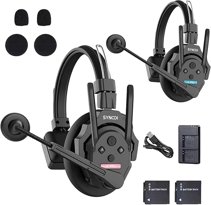 SYNCO XTalk XPro2 X2 2.4GHz Wireless Intercom Headset System Microphone Random Master Device 500m/1640FT Operating Range Real-time Monitoring for Movie Shooting, Live Show, Stage Performance (2Pcs)