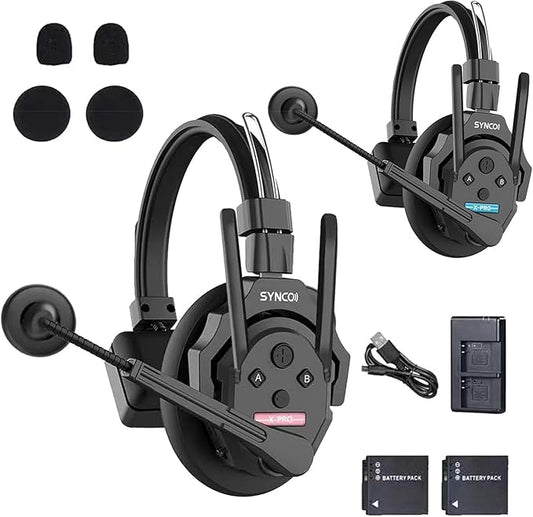 SYNCO XTalk XPro2 X2 2.4GHz Wireless Intercom Headset System Microphone Random Master Device 500m/1640FT Operating Range Real-time Monitoring for Movie Shooting, Live Show, Stage Performance (2Pcs)