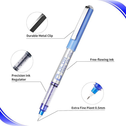 EYEYE Liquid Ink Rollerball Pens Blue 0.5mm, 8 Pack Quick Dry Extra Fine Point Needle Tip Pens Fine Point Smooth Writing Pen for Journaling, Note Taking, Office, School Supplies