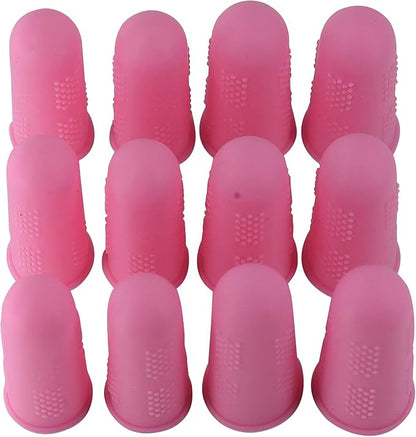 Finger Protectors [Flex Series - 12-Pack] Silicone Non-Stick Finger Covers [Pink - Small (6) / Medium (6)] for Hot Glue/Sewing/Wax/Rosin/Resin/Honey/Adhesives/Scrapbooking