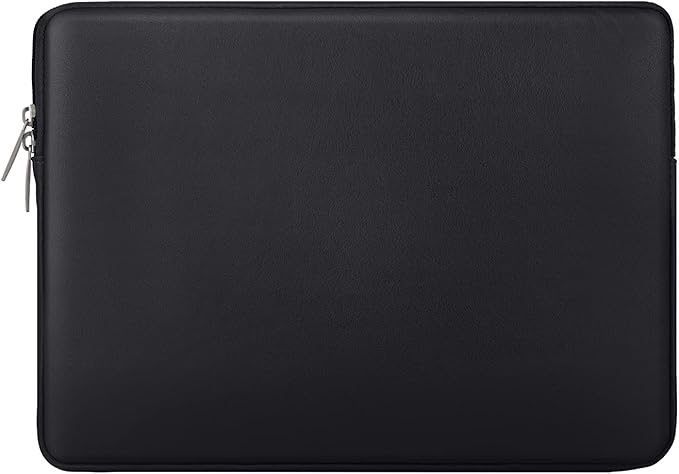 RAINYEAR 14 Inch Laptop Sleeve Soft PU Leather Case Protective Water Resistant Zipper Cover Carrying Bag Compatible with 14" Notebook Computer Chromebook, 14 MacBook Pro A2442(Black)