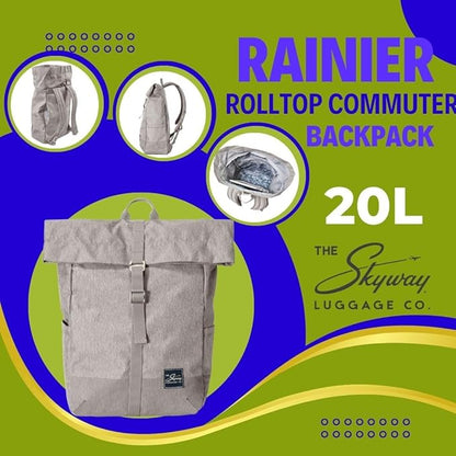 Skyway Luggage Rainier Rolltop Commuter Casual Daypack for Work or Hiking, Eco-Friendly, Made of 100% rPET Travel Laptop Bag for Women & Men, 20L, Zion Gray