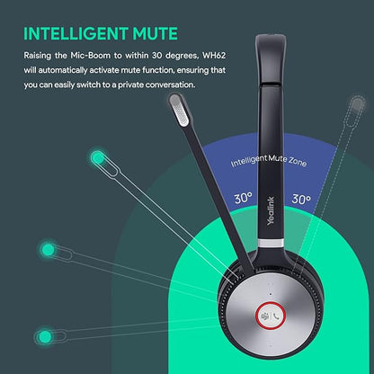 Yealink WH66 Mono Wireless DECT Headset Teams Certified,Long Wireless Range 160m/525ft,Talk Time 13H,Speaker,Work with PC/Laptop/Desk Phone,and Cell Phone (USB-A,Bluetooth),Noise Canceling Microphone