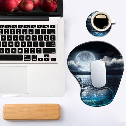 DOOKE Ergonomic Mouse Pad with Wrist Support and Coaster,Mouse Pads with Non-Slip PU Base for Home Office Working Studying Easy Typing & Pain Relief Moonlight