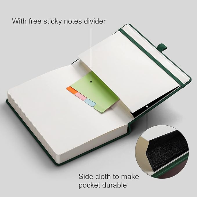 AHGXG Lined Journal Notebook - 320 Numbered Pages Thick Journal for Writing A5 College Ruled Notebook, 100gsm Lined Paper, Leather Hardcover, for Women Men Work Office School, 5.75'' X 8.38''-Green