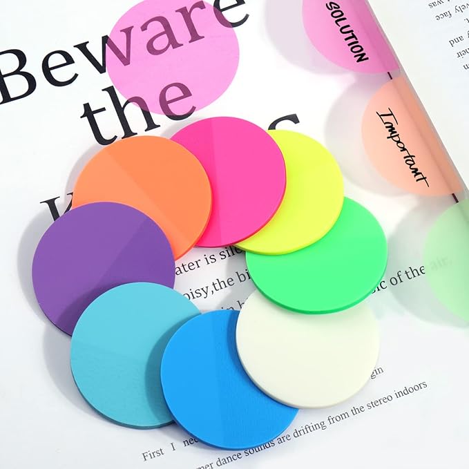 Juome Transparent Sticky Notes, 400Pcs Bright Neon Round Clear Sticky Tabs, Cute Circle Translucent Book Markers Page Flags Stickers Bible Journaling Accessories Aesthetic Office School Study Supplies