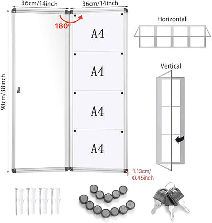 Swansea Lockable Display Cabinet Whiteboard Magnetic Display Cabinet with Aluminium Frame 98 x 36 cm