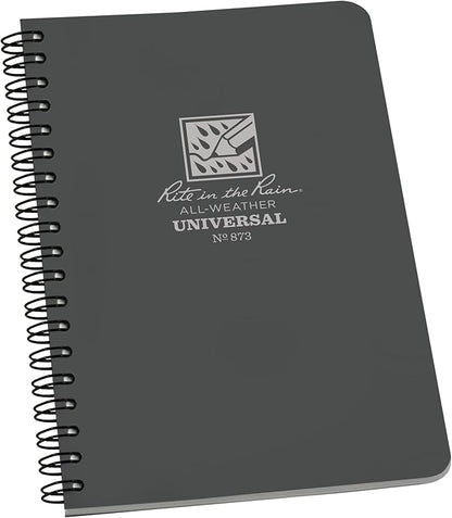 Rite in the Rain Weatherproof Side Spiral Notebook, 4.625" x 7", Gray Cover, Universal Pattern (No. 873)