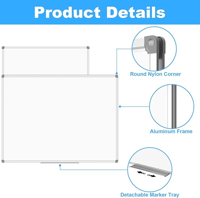 Large 60" x 40" Magnetic Dry Erase White Board - Wall Mounted Whiteboard with Pen Tray, Aluminum Message Presentation Memo Board for Office & School