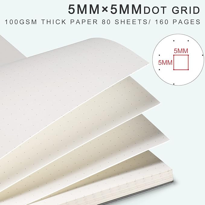 AHGXG Bullet Dotted Journal, 3 Pack Spiral Notebook A5, with 100GSM Thick Dot Grid Paper, Transparent Hardcover, Journal Stencils, 80 Sheets, 5.7" x 8.3", Yellow, Green, Blue