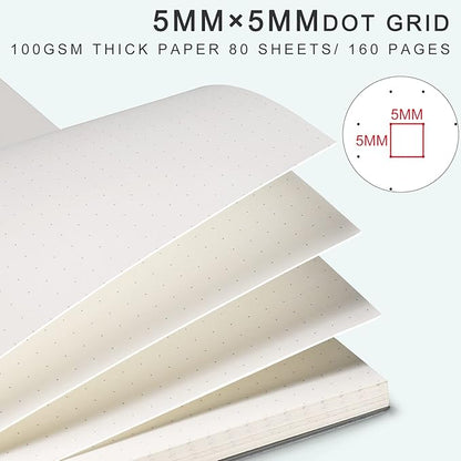 AHGXG Bullet Dotted Journal, 3 Pack Spiral Notebook A5, with 100GSM Thick Dot Grid Paper, Transparent Hardcover, Journal Stencils, 80 Sheets, 5.7" x 8.3", Yellow, Green, Blue