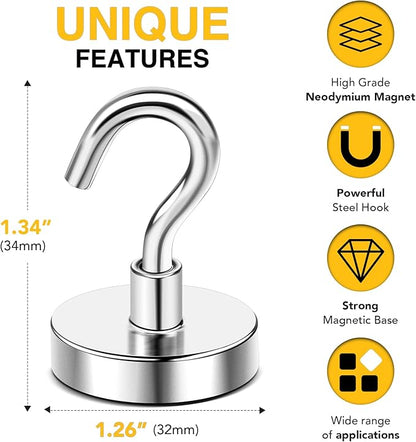 DIYMAG Magnetic Hooks, 118 LB Heavy Duty Strong Magnet with Hooks, Strong Rare Earth Neodymium Magnet Hooks for Hanging, Magnetic Hanger for Curtain, Home, Kitchen, Workplace, 20 Packs