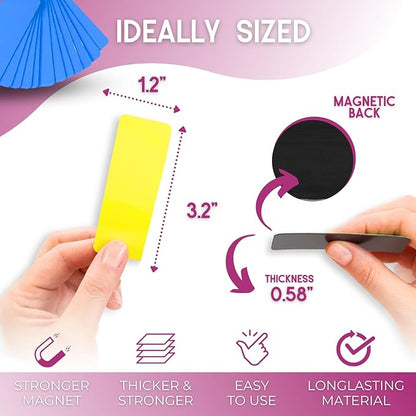 Availey 60 Pieces (3.2 x 1.2") - Full Colored Magnetic Dry Erase Labels - Reusable Strips for Classroom Home Office Garage Refrigerator Blank Writable Erasable Cards Name Tags Students Locker Shelf