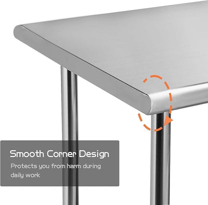 Stainless Steel Work Table for Prep & Work 24 x 30 Inches, Commercial Heavy Duty Kitchen Table with Undershelf for Restaurant, Home, Hotel, Kitchen Prep Tables