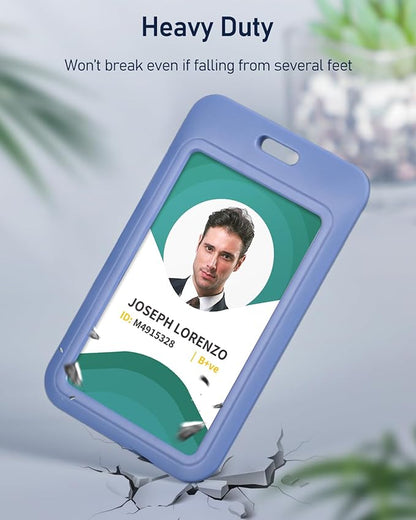 Uniclife 3 Pack Sliding ID Badge Holder Vertical Hard Plastic Case with Clear Window Light-Blue Card Protector Pouch for Office School ID Credit Cards Proximity Key Cards Driver’s Licenses and Passes