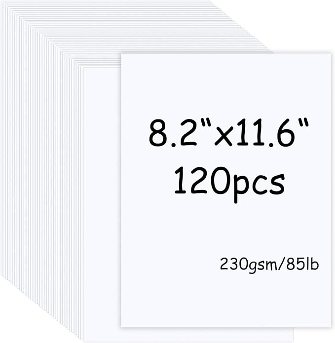 120 Sheets White Cardstock Paper 8.2 x 11.6, 230gsm/85lb Card Stock Paper for Scrapbook, Craft, Cards Making, Menus, Invitations