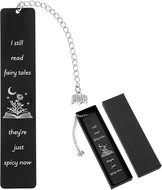Fairytales Metal Bookmark for Women Men, Funny Bookmarks with Gift Box Book Lover Spicy Fancy Bookmarks Book Marks for Reading Gift Book Mark with Pendant for Book Lovers Friend(Black)