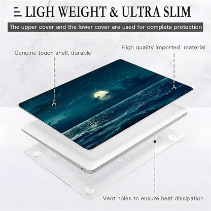 Compatible with 12 Inch MacBook A1534, Night Sea Beach Moon Ocean Landscape Hard Plastic Shell Cover Case