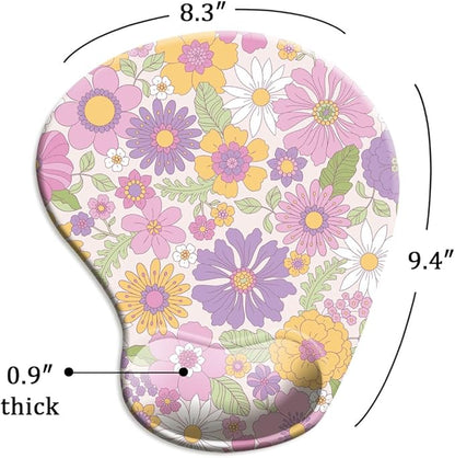 Ergonomic Mouse Pad with Wrist Support and Coaster,Mouse Pads with Non-Slip PU Base for Home Office Working Studying Easy Typing & Pain Relief Daisy Blossom