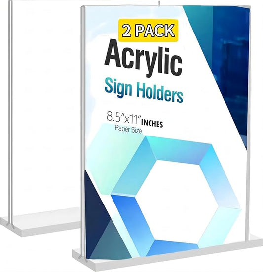 2 Pack Acrylic Sign Holder 8.5x11 Vertical Double-Sided Display