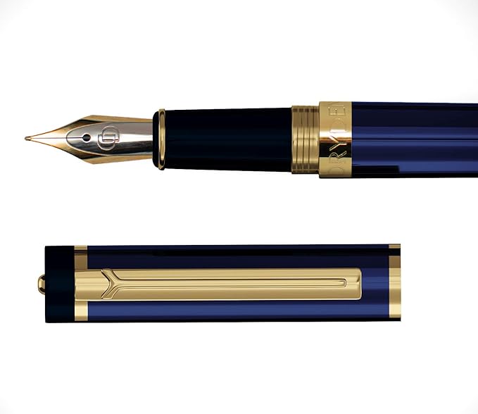 Dryden Designs Fountain Pen Medium Nib Gift Pouch - with 24 Ink Cartridges - MCM (Deep Blue)