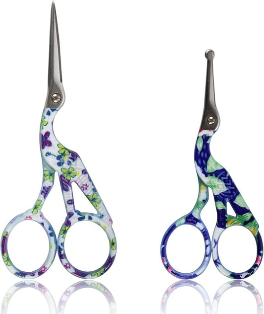 Stork Bird Rounded Safety Tip Embroidery Craft Stainless Steel Crane Scissors - Assortment D - 6 Pairs