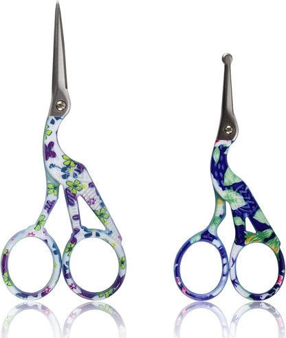 Stork Bird Rounded Safety Tip Embroidery Craft Stainless Steel Crane Scissors - Assortment D - 20 Pairs