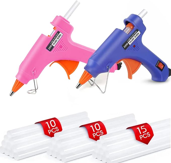 Mini Hot Glue Gun 2-Pack Blue Pink 35pcs Hot Glue Sticks for Quick Fix Artist DIY Art Home 20w