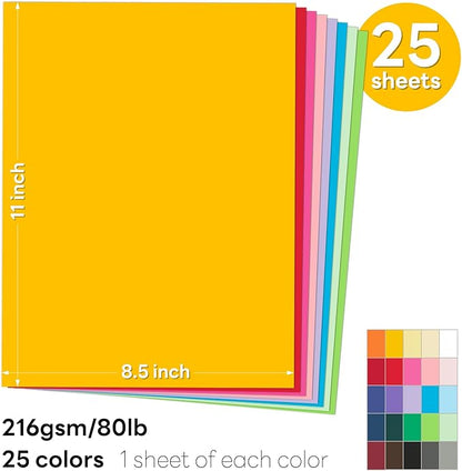 Colored Card Stock 8.5 x 11 Assorted, Goefun Colored Cardstock 25 Colors, 80lb Colorful Printer Paper, Multicolor Construction Paper for Crafts & Scrapbooking