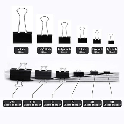 Medium Binder Clips, 144 Pack, 1-1/4 Inch, Standard 32mm, Black, Capacity 0.6 Inch, 1.25 Inch Medium Clips, Fold Clamp, Medium Size, Office Supplies