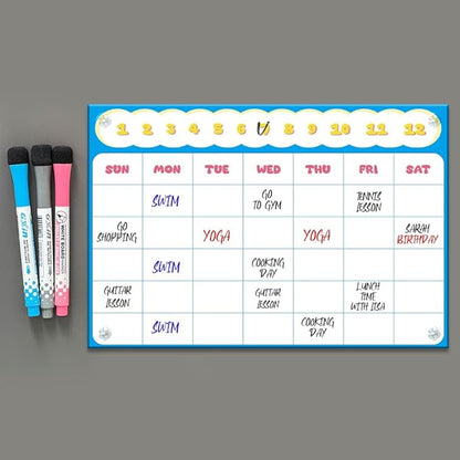 GEEKBEAR Dry Erase Refrigerator Calendar with 3 Markers - Attachable to Any Fridge with Special Suction Cups - Monthly and Weekly Designs, Acrylic - 15.7" x 10.6" (08. Cloud, Monthly)