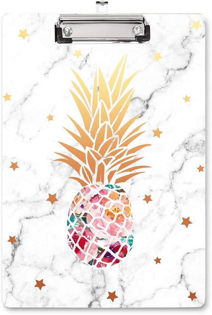 WAVEYU Clipboard, Pineapple Hardboard Office Clipboard, Cute Golden Decorative Clipboard with Low Profile Clip Chic Designed for Students Classroom School and Office Use, Pineapple (12.5"x9")