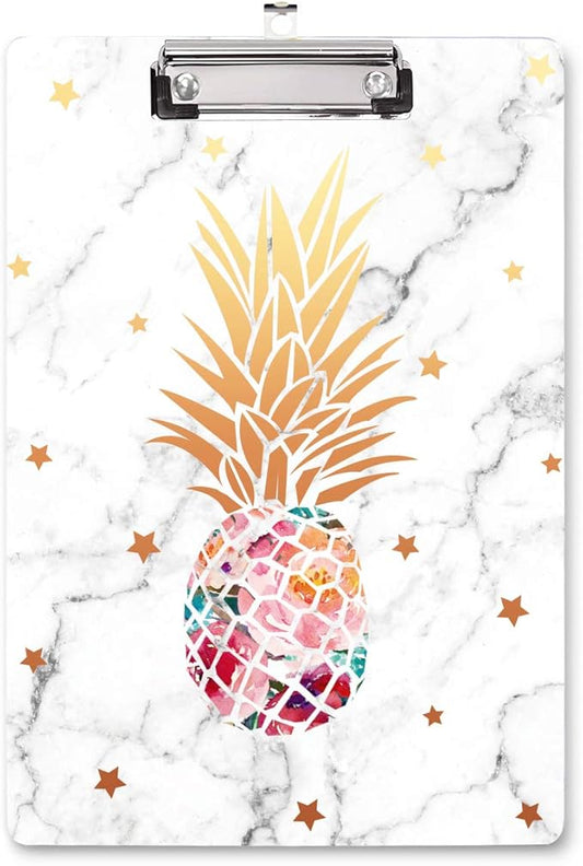 WAVEYU Clipboard, Pineapple Hardboard Office Clipboard, Cute Golden Decorative Clipboard with Low Profile Clip Chic Designed for Students Classroom School and Office Use, Pineapple (12.5"x9")