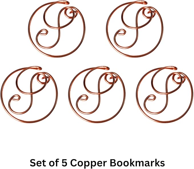 Personalized Initial Copper Bookmark, Set of 5, Handmade Copper Gift for Her, Him, Couple on Birthday, Wedding Anniversary, Alphabet Bookmark (S)