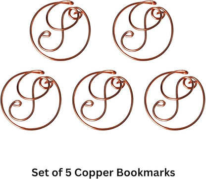 Personalized Initial Copper Bookmark, Set of 5, Handmade Copper Gift for Her, Him, Couple on Birthday, Wedding Anniversary, Alphabet Bookmark (S)
