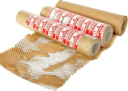 15”x400’Honeycomb Packing Paper,Eco Friendly Recyclable Honeycomb Cushioning Wrap Roll for Safe Moving Shipping Packaging with 20 Fragile Stickers.