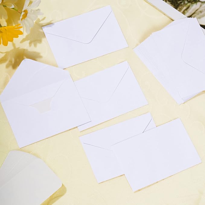 jiebor 100 Sets Small White Envelopes with Small Blank Gift Business Card Wedding Invitation Pocket Envelopes for Graduations Wedding Shower Holiday 4.37 x 2.91 Inch