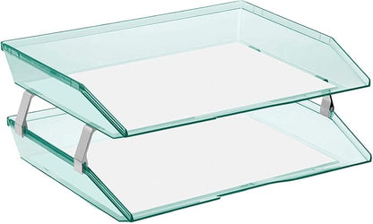 Acrimet 2 Tier Side Load Letter Tray Facility, Desktop File Organizer, A4 Letter Size Paper Organizer, Minimalist Storage Solution Paper Tray for Office, Home, Classroom (Plastic, Clear Green Color)