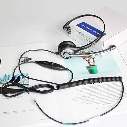 Wantek Telephone Headset Corded RJ9 Headphone with Mic & Noise Cancelling Phone Headsets Compatible with Plantronics Polycom VVX310 410 Yealink S12 Avaya 1408 1416, Landline Phone Headset