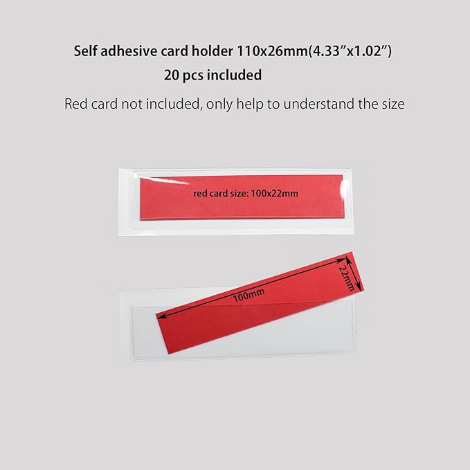 Clear Adhesive Pockets Sleeves,Plastic Self Adhesive Label Holders Pockets Holder for Index Cards Planners Cabinets Shelves (4.33"x1.02"(110x26mm)-20PCS)