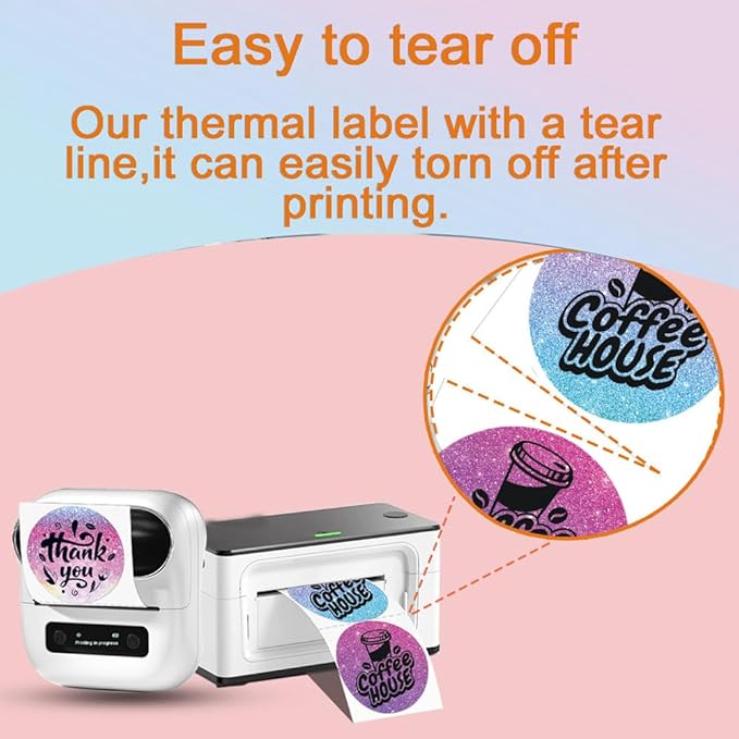 70 x 70 Round Thermal Labels, Round Thermal Sticker Labels for Business and Home, Thermal Printer Labels for DIY Logo Design, Thanks Card, 130 Labels for Printer wonlabel