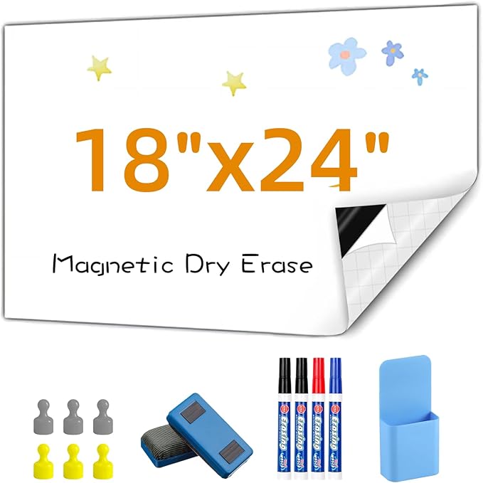 Magnetic Whiteboard Contact Paper, 18" x 24" Stick on Magnetic Dry Erase White Board Sticker on Wall, Easy to Write for Kids Drawing, School, Office, Kitchen Fridge