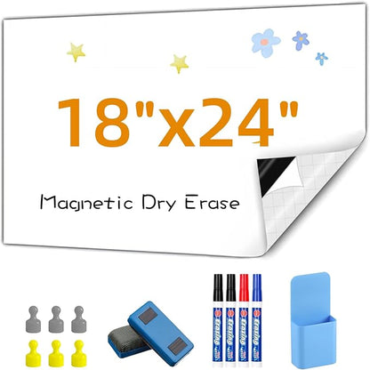 Magnetic Whiteboard Contact Paper, 18" x 24" Stick on Magnetic Dry Erase White Board Sticker on Wall, Easy to Write for Kids Drawing, School, Office, Kitchen Fridge