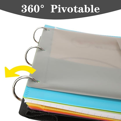 Pivotable Refillable Notebook, 3 Ring Binder Notebooks 1 Inch, Notebook with Dividers and Pockets, Folder Notebook, Flexible Binder, Soft Binders 3 Ring, Foldable Binder- Blue