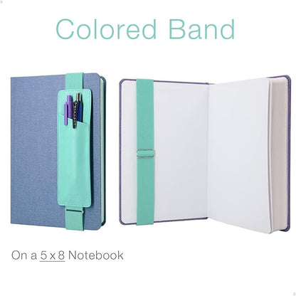 Adjustable Elastic Band Pen Holder, Pencil Holder, Pen Sleeve Pouch for Hardcover Journals, Notebooks, Planners, Binders, Fit Notebooks from 8" to 11” in Height, PU Leather, Detachable, Mint