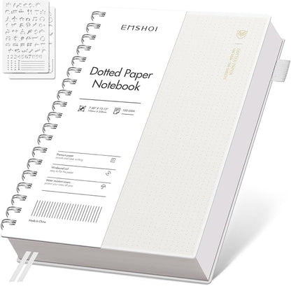 EMSHOI Spiral Notebook B5 Bullet Dotted Journal, Dotted Grid Notebook with 300 Pages, 100gsm Thick Paper, 7.48" × 10.15", Waterproof Softcover Notebook for School Work Writing - Transparent