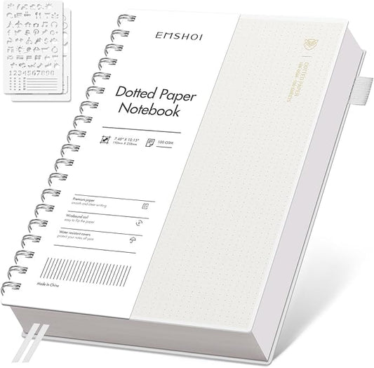 EMSHOI Spiral Notebook B5 Bullet Dotted Journal, Dotted Grid Notebook with 300 Pages, 100gsm Thick Paper, 7.48" × 10.15", Waterproof Softcover Notebook for School Work Writing - Transparent